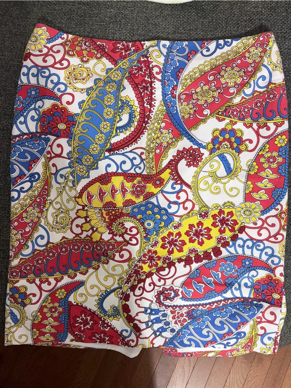 Talbots Multicolor Paisley Midi Skirt - Red, Blue, Yellow, White